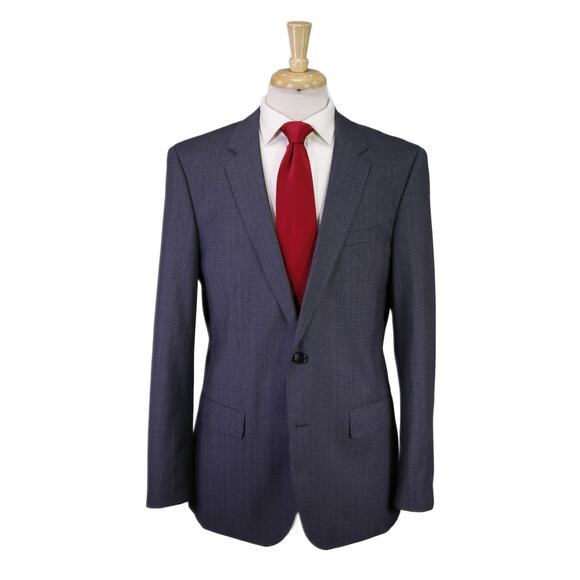 Hugo Boss Huge/Genius Blue Gray Check 2-Btn Super 100's Wool Suit Current 42R - Picture 1 of 12